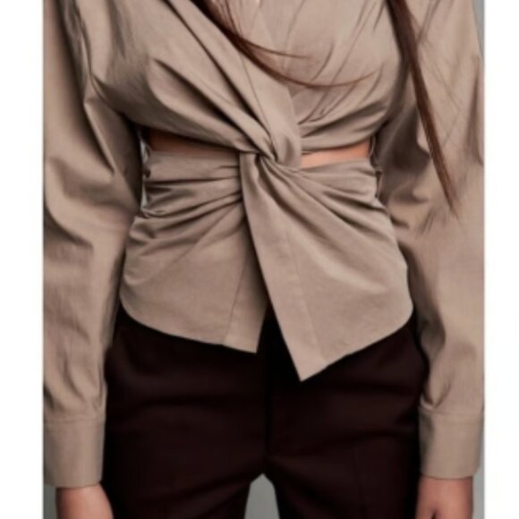Zara Taupe Brown Cut Out Shirt - Picture 3 of 7